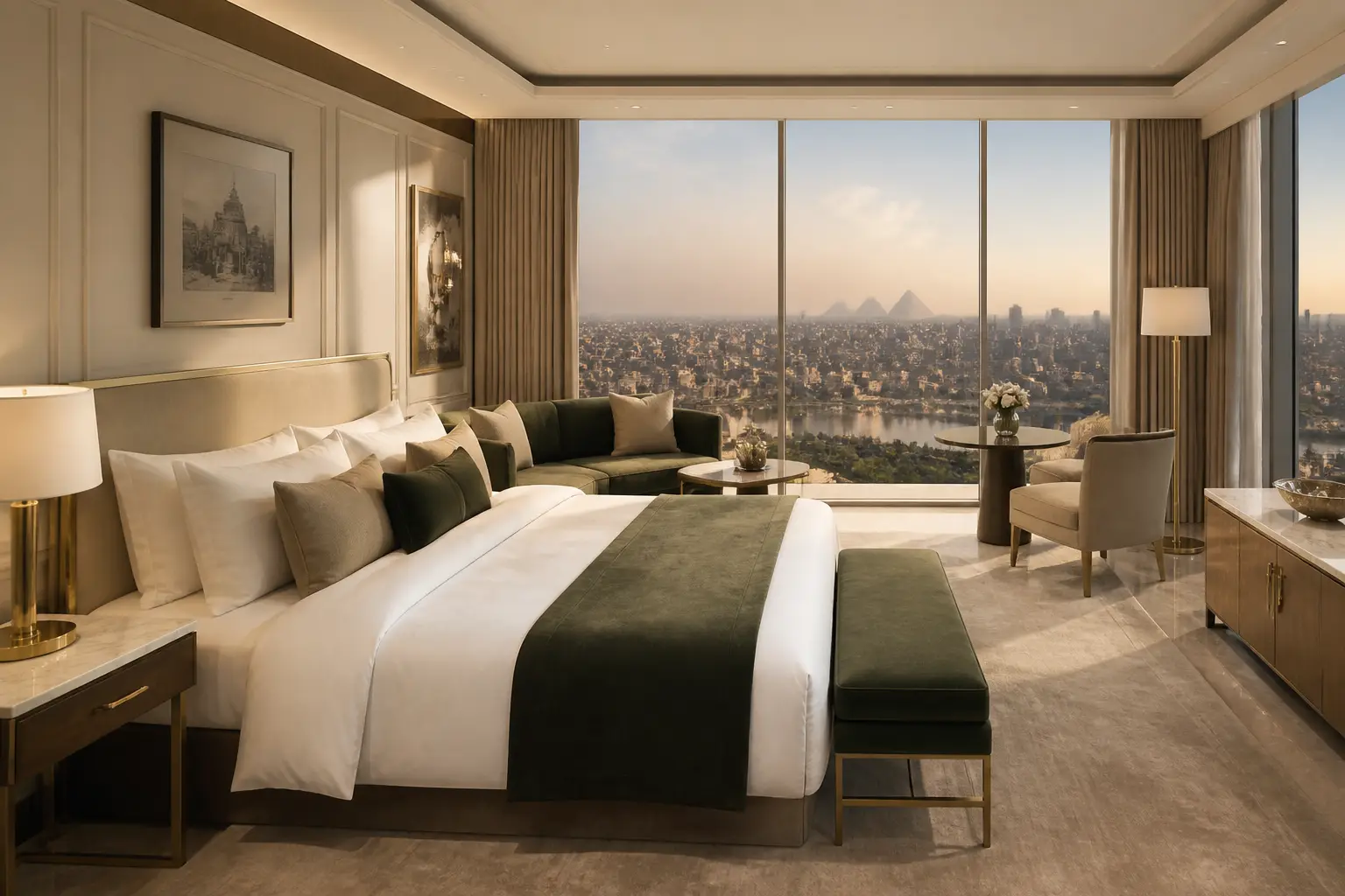 Luxury hotel suite overlooking Cairo