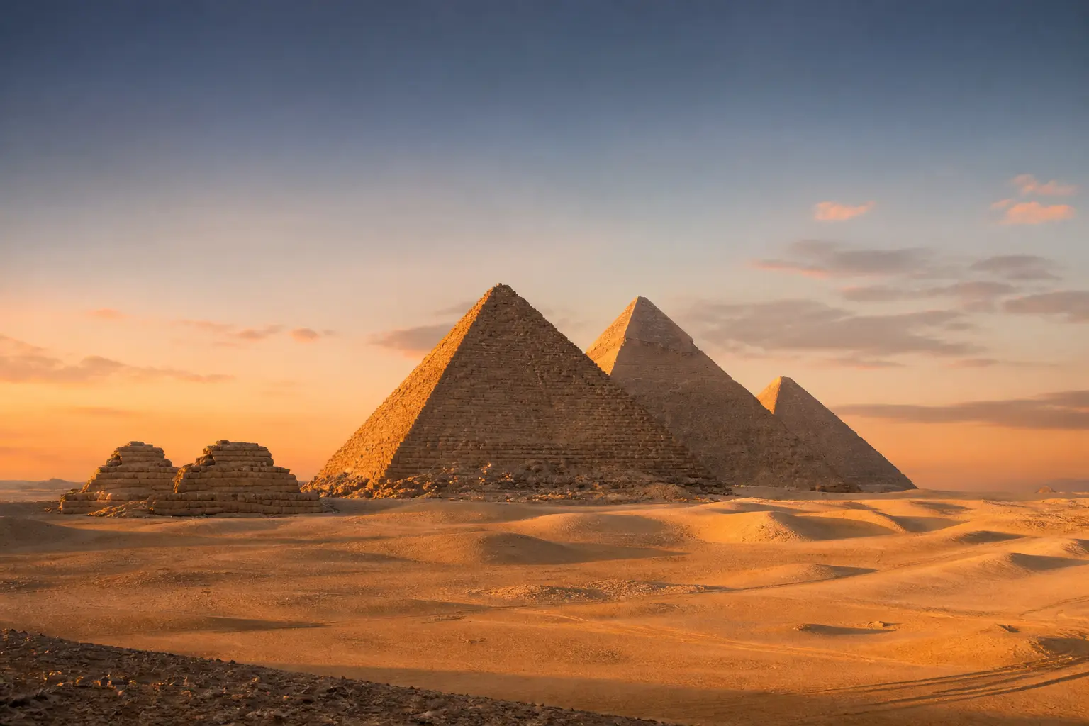 Pyramids of Giza at golden hour