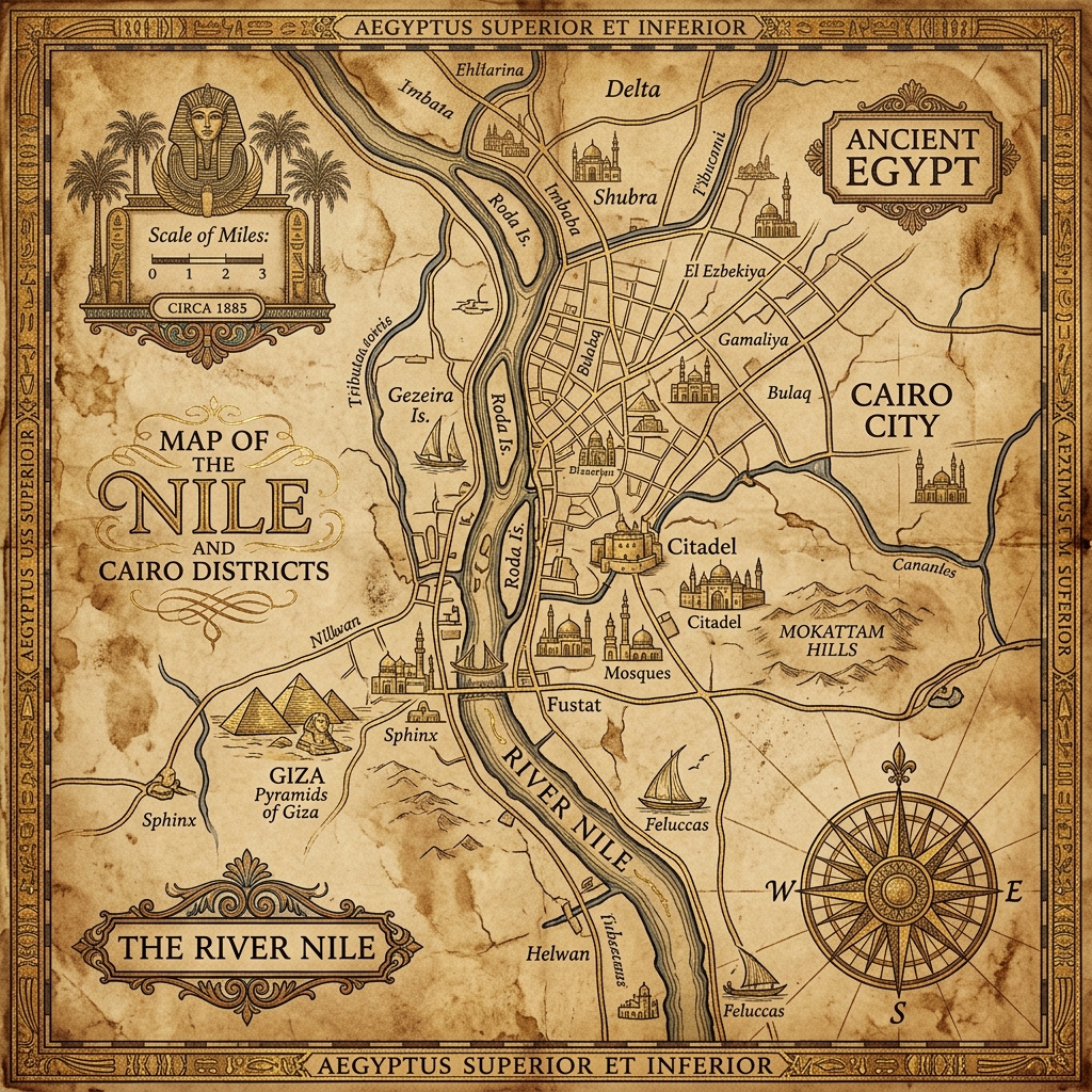 Vintage Cairo Map - Egypt Golf Course